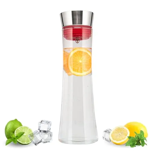bremermann Glaskaraffe Carola mit Silikonfuß - zerlegbarer Deckel - 1 Liter (Rot)