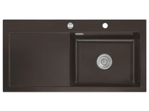 Systemceram Mera 100 SL Siena Keramikspüle - Hochwertige Keramikspüle in Dunkelbraun mit Excenterbetätigung. Ideal für Unterschränke ab 60 cm. Maße: 100 x 51 cm. Perfekt für moderne Küchen.