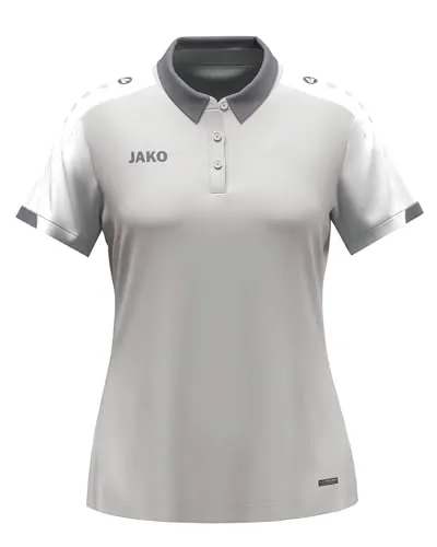 JAKO Damen Poloshirt Dynamic, hellgrau/weiß/grau, M - Poloshirt für Damen: Sportlich und modisch, mit KEEP DRY Funktion für schnelles Trocknen. Hergestellt aus 100% recyceltem Polyester, ideal für umweltbewusste Fashion-Liebhaber.