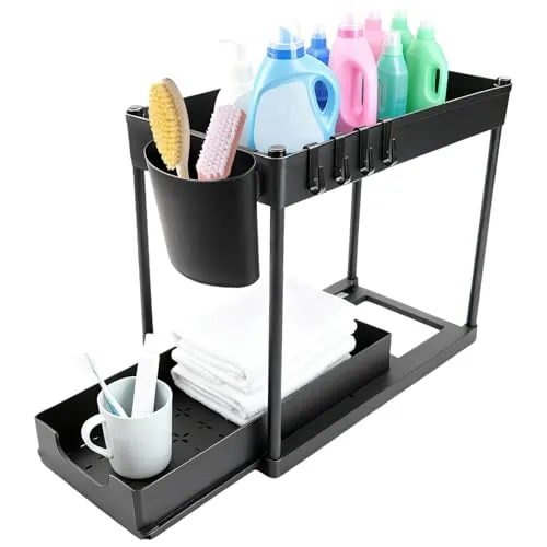 Bumabery Küchen Organizer 2 Tier Ausziehbarer Schrank Organizer Mit 5.3 cm Rand Kunststof