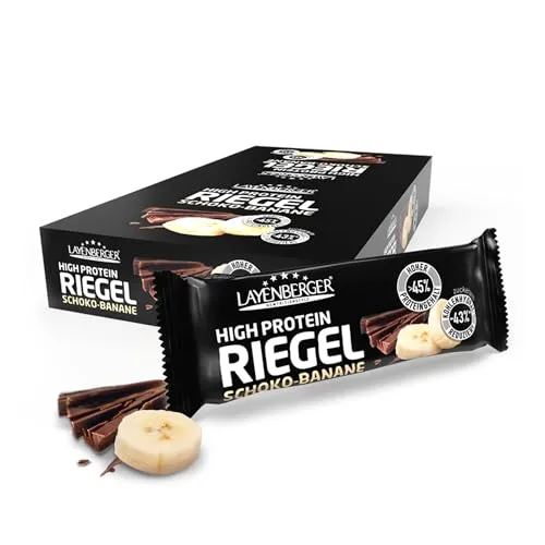 Layenberger High Protein Riegel - Fitness Power Bar, viel Eiweiß, wenig Zucker - 18er Pack (18 x 35 g) - Schoko-Banane