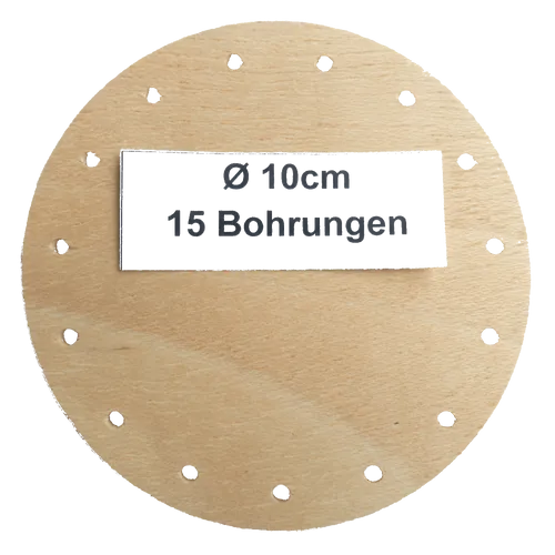 Korbflechtboden rund Ø 10cm Boden Flechtboden 8mm Sperrholz massiv gebohrt