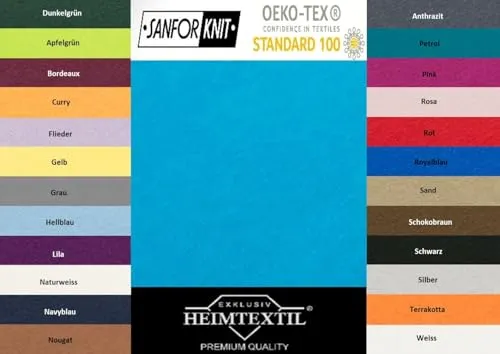 EXKLUSIV HEIMTEXTIL Marke Jersey Spannbettlaken 180-200 x 200 cm 100% Baumwolle Öko - Tex Zertifiziert, Markenqualität, Matratzenhöhe bis 25 cm, Türkis
