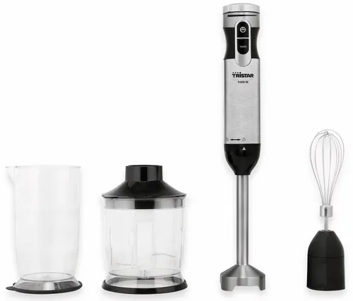 Tristar MX-4829 Stabmixer 1000W - Vielseitiges Stabmixer-Set mit 1000W-Motor, inklusive Schneebesen und Zerkleinerer. Ideal für Smoothies, Pestos und mehr - stufenlose Geschwindigkeitseinstellung für perfekte Ergebnisse.