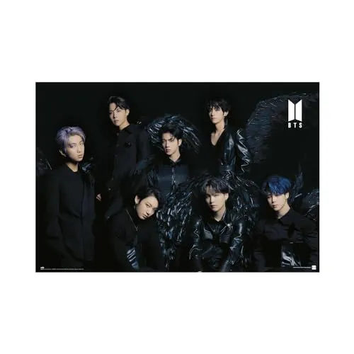 Grupo Erik Poster BTS Poster Black Wings Kunstdruck - Deko Wohnzimmer oder Deko Schlafzimmer - BTS Fanartikel K-Pop - Größe : 61 x 91 - Offizielle Lizenz BTS Merch
