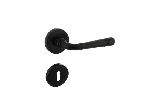 WIR elektronik Drückergarnitur Henriette, Retro-Charme, Linien-Ornamente, Zamak, Buntbart, Drücker außen, Türklinken, Komplett-Set, in Gold, Alt-Grau o. Schwarz, Verdeckte Verschraubung, Drücker mit Rückholfeder