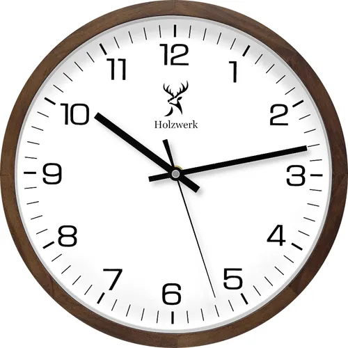 Holzwerk Wanduhr Designer Loft Holz Quarz Wand Uhr, lautlos, 30 cm - Wohnaccessoires mit modernem, minimalistischen Design, lautlos ohne Tickgeräusche und aus hochwertigem Holz gefertigt.
