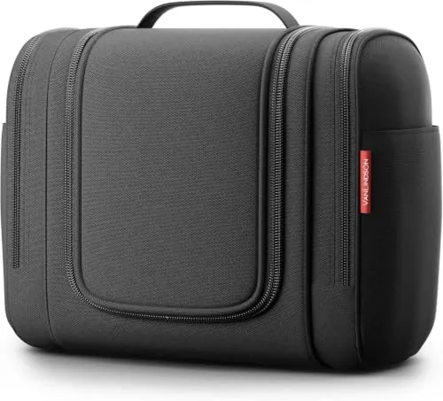 VanLindson Kulturbeutel XXL zum Aufhängen, Damen/Herren, 9L, Schwarz | Große Kulturtasche mit Haken: Kosmetiktasche, Waschtasche & Waschbeutel für Reisen, Kinder & Erwachsene, wasserabweisend