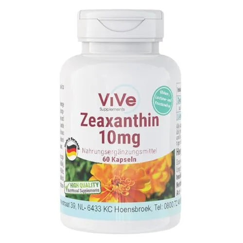 Zeaxanthin 10mg Kapseln - 60 Kapseln - Hochdosiert - Vegan | Qualität aus Deutschland von ViVe Supplements
