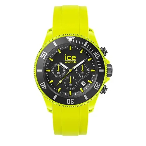 Ice-Watch - ICE chrono Neon yellow - Gelbe Herrenuhr für Herren - Sportliche Armbanduhr mit Gehäuse aus biologischem Rizinusöl, 48mm, wasserdicht bis 10 ATM und mit Stoppuhr-Funktion – ideal für einen markanten Look!