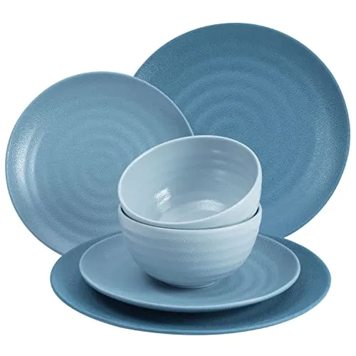 Melamin Camping Geschirr Set für 2 Personen 6 Teile - blau - Campinggeschirr Geschirrset Tafelgeschirr