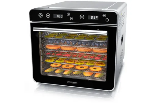 Arendo Dörrautomat Edelstahl 700W - Dörrautomaten aus Edelstahl mit 8 Etagen, temperaturregulierbar von 35° bis 85°C. Ideal für gesunde Snacks wie Obst, Gemüse und Fleisch - schonend und nährstofferhaltend.