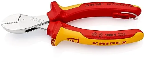 Knipex X-Cut 73 06 160 T VDE Seitenschneider 160 mm - Zangen für präzise Schnitte, ideal für Drähte und Kabel. Hohe Schneidleistung mit 40 % Kraftersparnis, langlebig und stabil durch doppelt gelagerte Gelenkachse.