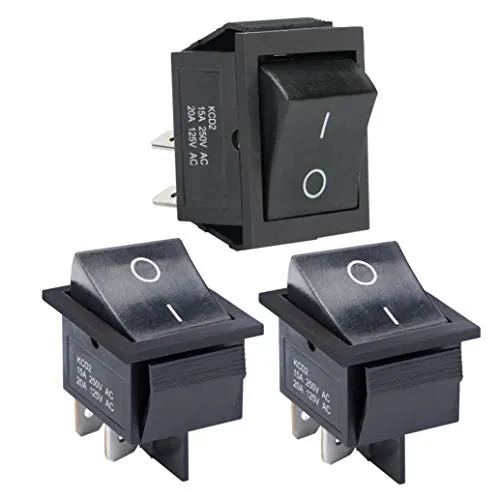 APIELE 3 Stücke Kippschalter,2 Position EIN-Aus mit DPST 4 Pins Wippschalter,250V 16A Taste Rocker Kippschalter Für Häuser, Industrie,DIY KCD2-201(Schwarz)