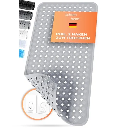 LICHTENHEIM Badewannenmatte rutschfest 88x40cm | BPA frei Antirutschmatte Badewanne | rutschfeste Badematte für Baby, Kinder & Senioren | Rutschmatte Anti Rutsch | Badewanneneinlage Maus-Grau