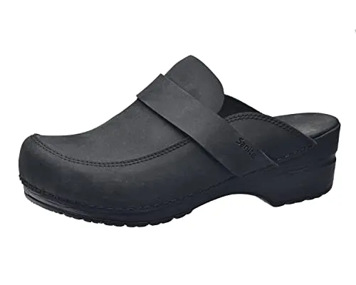 Sanita Original Knaus Clog schwarz 39 EU - Pantoletten aus geöltem Leder, ideal für Komfort und Stil im Alltag, mit runder Schuhspitze und ohne Verschluss für einfaches An- und Ausziehen.