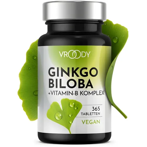 Ginkgo Biloba Extrakt 3.950 hochdosiert vegan + Vitamin B12 - Nahrungsergänzungsmittel für Gedächtnisunterstützung und Blutdruckunterstützung, 365 glutenfreie und laktosefreie Tabletten, ideal für vegane Ernährung.