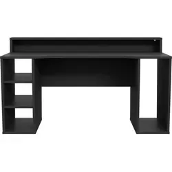 Gamingtisch >TEZAUR< 5 Fächer, 2 Böden, Ablage, schwarz - 160x91,1x72cm (B/H/T) - Schwarz