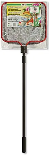 JBL Teichkescher S Grob 40x35 cm - Gartenteichkescher mit grobem Fangnetz und ausziehbarem Teleskopstiel von 95 bis 160 cm, ideal zum behutsamen Fangen von Teichfischen und Aufsammeln von Laub.