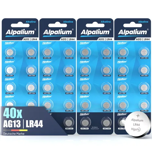 AG13 LR44 Knopfzellen Batterien 40 Stück Alpalium Alkaline für Uhren Spielzeug Taschenrechner Laserpointer Thermometer Fernbedienung