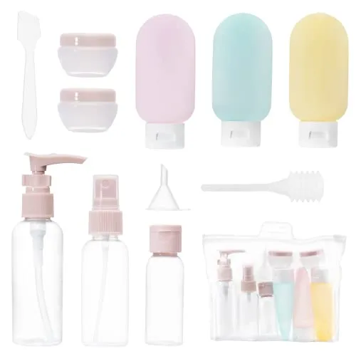 Carehabi 11 Stück Reiseflaschen Zum Befüllen Set, Reisen Flaschen 30/50/60/80ml, Kleine Creme Dosen, Transparente Sprühflasche, Pumpspender Shampoo, Reise Zubehör für Kosmetik