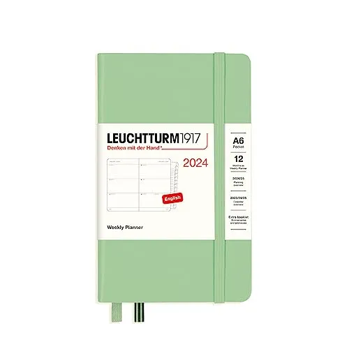 LEUCHTTURM1917 367634 Wochenkalender Pocket (A6) 2024, 12 Monate, Salbei, Englisch