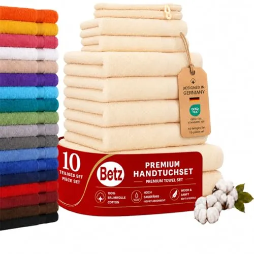 Betz Handtuch Set 10-tlg. PREMIUM - Handtuch-Set aus 100% Baumwolle, inklusive 2 Badetücher, 4 Handtücher, 2 Gästetücher und 2 Waschhandschuhe – weich und saugfähig für ein luxuriöses Badgefühl.