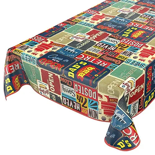 Wachstuchtischdecke abwaschbar Garten Tischdecke Wachstuch Rund Oval Eckig Indoor Outdoor Retro Cafe USA Amerika Style 260x140cm mit Saum - Eingefasst