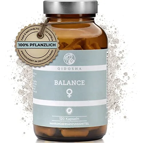 QIDOSHA® Wechseljahre Komplex pflanzlich, 120 Kapseln im Glas, Wechseljahre Kapseln mit Yams, Rotklee, Cordyceps, Hopfen, Baldrian, Mönchspfeffer, Eisen & B-Vitaminen, Meno Balance, deutsche Fertigung