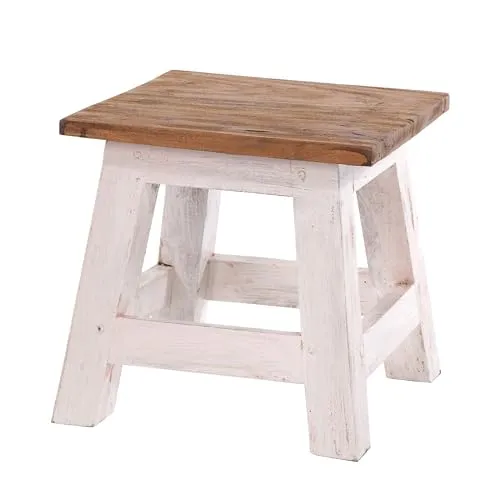 DESIGN DELIGHTS RUSTIKALER Vintage FUSSHOCKER PALO - Hocker fürs Kinderzimmer, aus massivem Mahagoni-Recyclingholz, ideal als rustikaler Beistelltisch oder Sitzgelegenheit, jedes Stück ist ein Unikat mit individuellem Charakter.