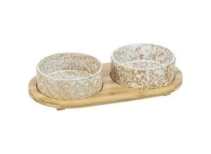 Trixie Napf-Set, Keramik Bambus - 2 x 0,8 l Fressnäpfe, rutschfest mit Gummifüßen und stilvollem Design für Hunde