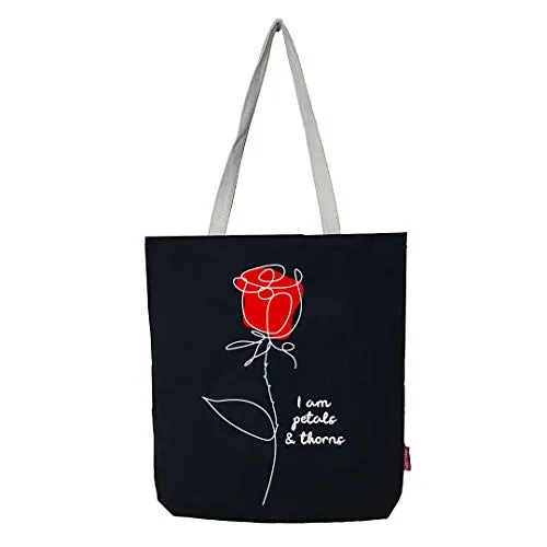 Hello-Bags. Canvas-Einkaufstasche. Außen: 100% Baumwolle. Inklusive Reißverschluss, Futter und Innentasche. Verpackt in einem KRAFT Geschenkumschlag. Modell: „IAMPETALS“. Farbe: Ecru/Schwarz.