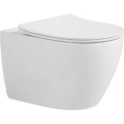 Spülrandlose Wc Keramik Tornado Hänge Wc Toilette Wandhängend 5 Liter Wassersparend Wirbelspülung Mit Passendem Wc Sitz Mit Absenkautomatik, Inkl. Schallschutzmatte, - Adob