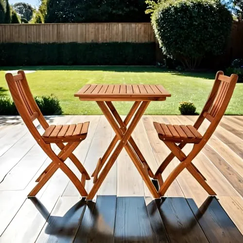 SAM 3tlg. Balkongruppe Blossom, Akazienholz massiv + geölt, Gartengruppe mit 1 Tisch + 2 Stühle, klappbar, für Garten, Balkon und Terrasse