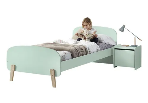 aufm Kessel Jugendzimmer-Set Karilynn 1 Bett mit Nachtkommode - Praktisches Kinderzimmer Set in mintgrün mit Retro-Optik. Inklusive Bett (90 x 200 cm) und Nachtkonsole für optimalen Stauraum. Stabile Verarbeitung aus hochwertigem MDF und massivem Kiefernholz.