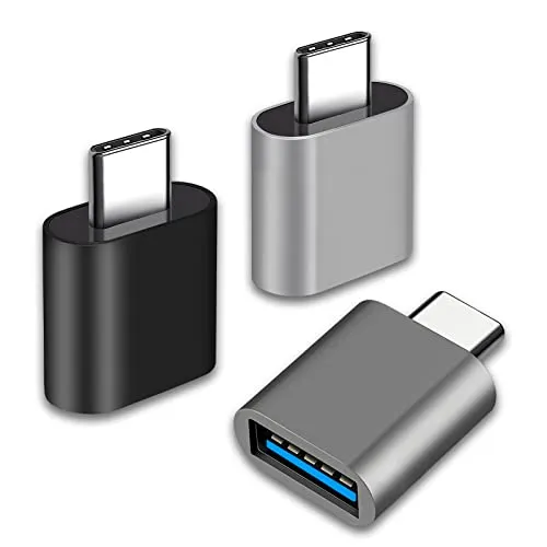 USB-C-auf-USB-Adapter, Typ-C-Thunderbolt-4-OTG-Konverter, USB-C-Stecker-auf-USB-3.0-Buchse-Adapter (3er-Pack) für Apple MacBook Pro, MacBook, iPad, Galaxy S20-S23 und mehr (Schwarz/Grau/Silber)