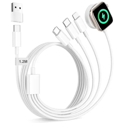 BLITEZZ 4 in 2 Multi Ladekabel 1.2M USB C auf USB C Kabel/iWatch Kabel/iPhone Ladekabel kable/Micro USB Kabel Gilt für Apple Watch SE/10/9/8/7/6/5,iPhone 16/15/14/13/12,Ladegerät für Apple Watch