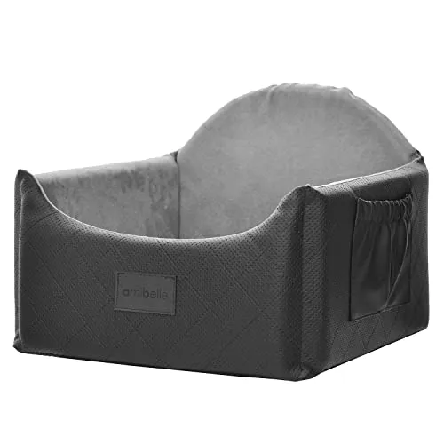 Auto Sitz für Hunde 2in1 | Universeller Waschbarer Autositz für Rückbank, Vordersitz | Hundebett für Hunde und Katzen | Schwarz | Kunstleder, Flauschiger Plüsch | 48 x 48 cm