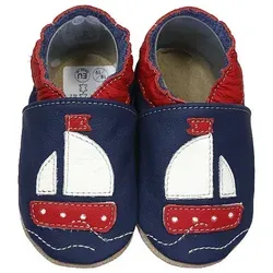 HOBEA-Germany Krabbelschuhe Segelboot 22/23 (11⁄2 - 2 Jahre) Krabbelsohle Krabbelschuh handgefertigt in der EU blau|gelb 22-23 EU