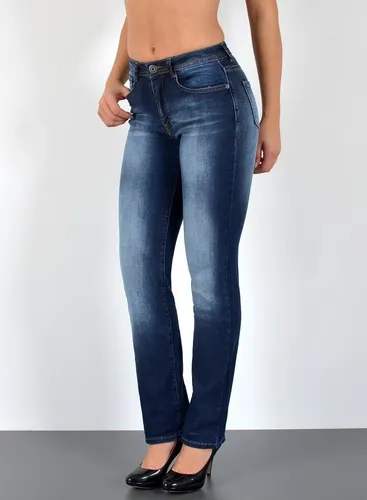 ESRA Damen Straight-Jeans High Waist - Hochwertige Damen Straight-Jeans mit hohem Bund und geradem Bein für optimalen Tragekomfort. Ideal für jeden Anlass, von Business bis Freizeit. Erhältlich bis Übergröße für eine perfekte Passform.