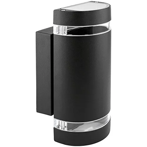 SSC-LUXon ZORA Wandleuchte schwarz halbrund IP44 - Stilvolle Außenlampe mit 2x 5W LED für eine einladende Ausleuchtung – ideal für Haustür und Carport, robustes Aluminiumgehäuse mit IP44 Schutz für dauerhaften Einsatz.