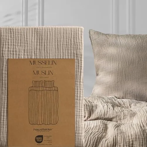 Hausfelder Musselin Kissenbezug 80x80 cm - Kissenbezug aus atmungsaktiver, Oeko-TEX zertifizierter Baumwolle, mit superweicher Haptik und ausgezeichneter Atmungsaktivität für besten Schlafkomfort.