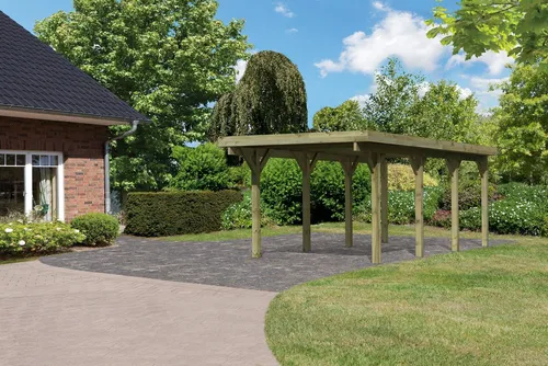 Einzelcarport KARIBU »Classic 2 SET« mit PVC-Dach - Garten & Balkon, kesseldruckimprägniert und ideal für den Schutz Ihres Fahrzeugs, Maße: 273cm x 206cm x 777,5cm, inklusive Aufbauanleitung.