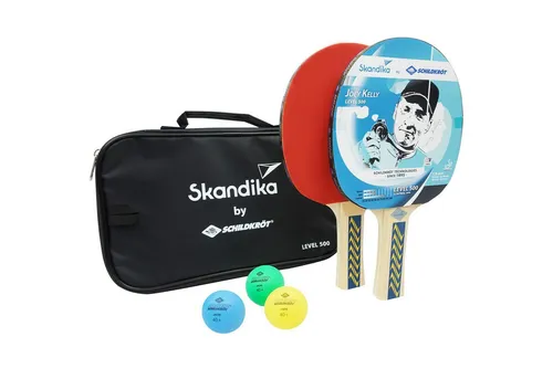 Skandika Tischtennisschläger Donic-Schildkröt Set mit 3 Bällen und Tragetasche, Level 500, FSC Holz, 1,8mm Schwamm, bunte Tischtennisbälle, Joey Kelly Edition, Elite-Belag