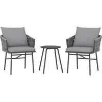 Outsunny 3-TLG. Rattan Bistroset für Terrasse und Garten - Elegantes Bistro-Set mit 2 bequemen Rattanstühlen und einem stilvollen Tisch. Ideal für gemütliche Stunden im Freien – wetterfest und pflegeleicht dank abnehmbarer Kissenbezüge.