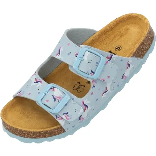 Palado Pantoletten Mädchen Kids Korfu G – coole Sandalen - bequeme Hausschuhe mit trendigen Farben - modische Sommerschuhe Hellblau Unicorn EU31