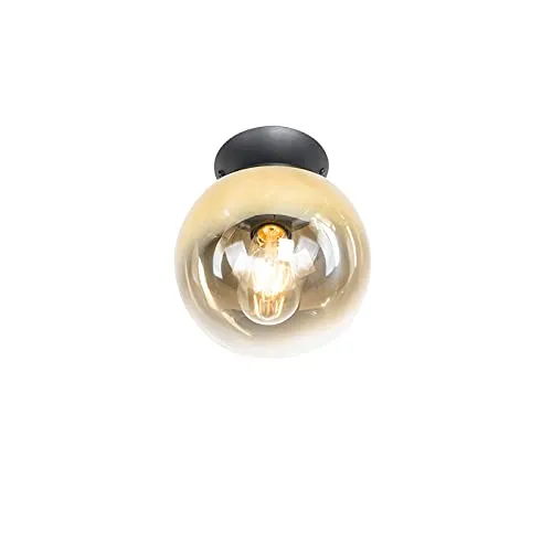 QAZQA Art Deco Deckenlampe Pallon in Schwarz mit Goldglas - Stilvolle Deckenleuchte im Art-Deco-Design mit elegantem Goldglas und schwarzem Rahmen. Ideal für Wohnzimmer oder Schlafzimmer. Dimmbar für eine gemütliche Atmosphäre. Fassung E27, max. 25W, ohne Leuchtmittel.