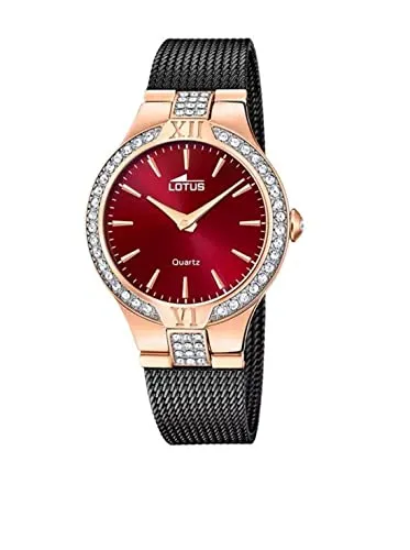 Lotus Damen Armbanduhr aus Edelstahl in der Farbe Roségold-Schwarz-Rot mit Zirkonia 32,5mm, Wasserdichtigkeit: 5Bar, 18897/1