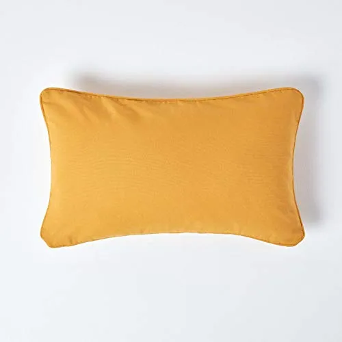 Homescapes senfgelbe Kissenhülle 30 x 50 cm, Deko-Kissenbezug mit Reißverschluss aus 100% Baumwolle, unifarbener Zierkissenbezug für Dekokissen und Sofakissen, Ocker