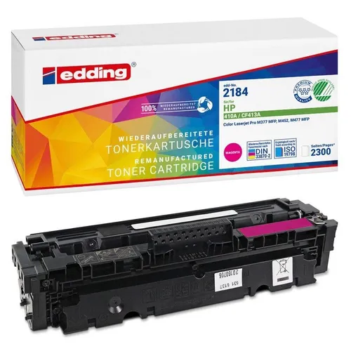 edding EDD-2184 Toner magenta für HP 410A CF413A - Kompatible Tonerkassette in Magenta für gestochen scharfe Drucke, ideal für HP Color LaserJet Pro M452 und MFP Modelle.
